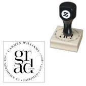 Modern Afstudeerder Rond Retouradres Houten Kunsts Rubberstempel (Gestempeld)