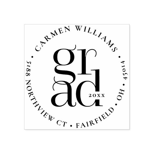 Modern Afstudeerder Rond Retouradres Houten Kunsts Rubberstempel (Afrduk)