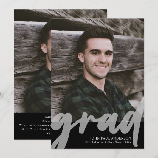 Modern AFSTUDEERDER Script High School 2 Foto Afst Aankondiging (Voorkant / Achterkant)