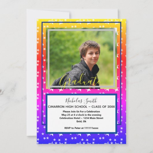 Modern Afstudeerder sterren blauw | Afstudeerparti Kaart (Voorkant)