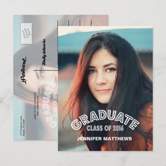 MODERN AFSTUDEERDER | UITNODIGING AFSTUDEERFEEST 2 BRIEFKAART (Voorkant / Achterkant)