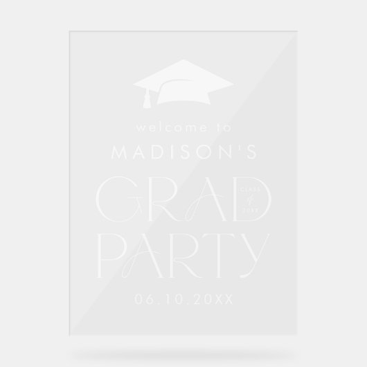 Modern Afstudeerder Wit Afstudeerfeest Welkomstbor Acryl Bord (Voorkant)