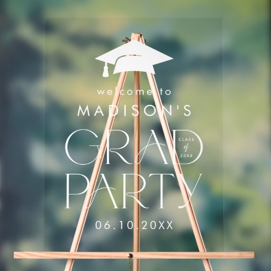 Modern Afstudeerder Wit Afstudeerfeest Welkomstbor Acryl Bord (Neutraal)