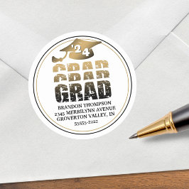 Modern Afstudeerder Zwart Goud Gradient Retouradre Ronde Sticker