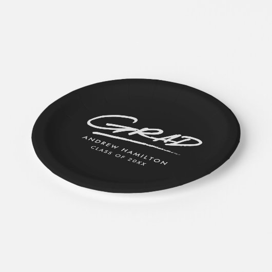 Modern Afstudeerder zwart-wit Afstuderen Papieren Bordje (Gekanteld)