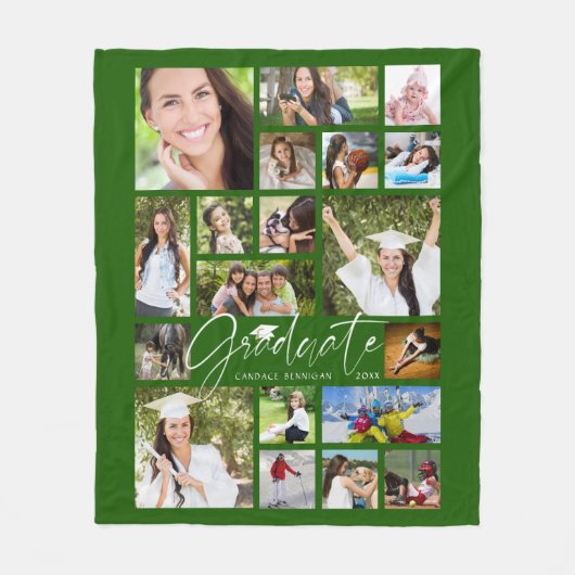 Modern AFSTUDEREN 19 Fotocollage Script Groen Fleece Deken (Voorkant)