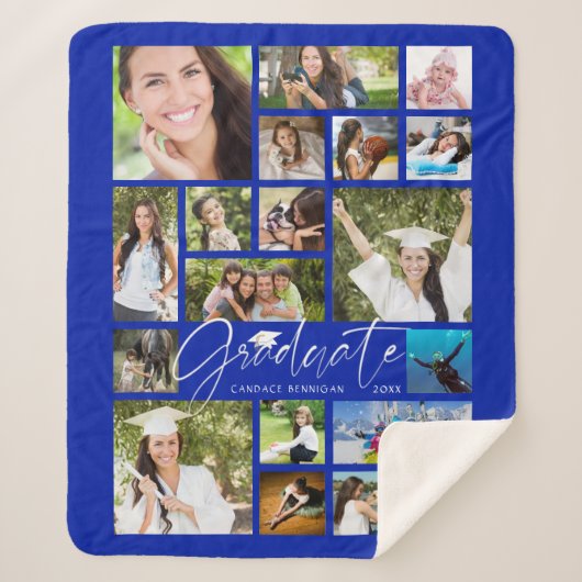 Modern AFSTUDEREN 19 Fotocollage Script Royal Blue Sherpa Deken (Voorkant)