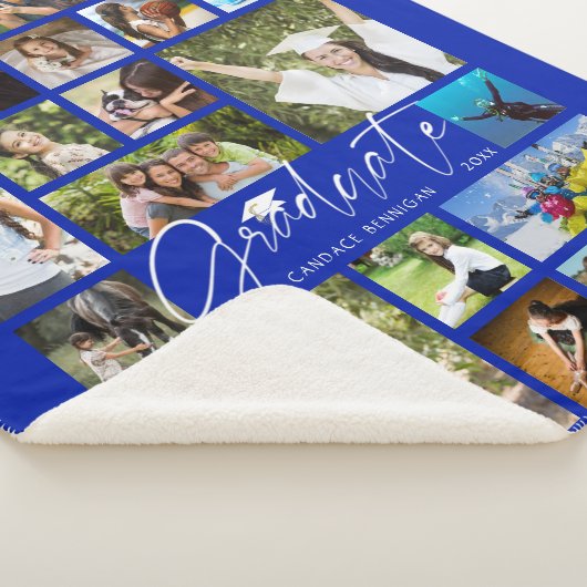 Modern AFSTUDEREN 19 Fotocollage Script Royal Blue Sherpa Deken (3/4)
