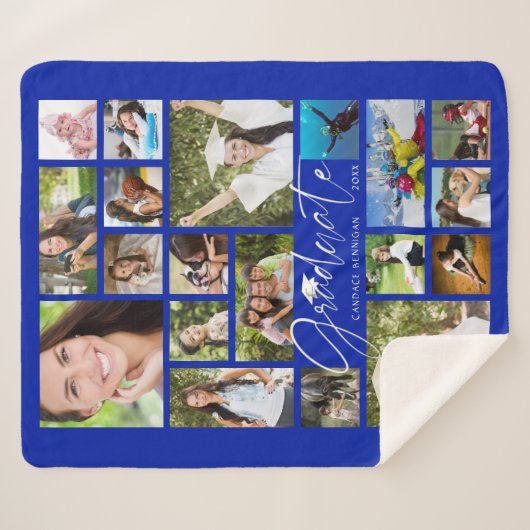 Modern AFSTUDEREN 19 Fotocollage Script Royal Blue Sherpa Deken (Voorkant (horizontaal))