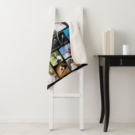 Modern AFSTUDEREN 19 Fotocollage Script Zwart Sherpa Deken (In situ)