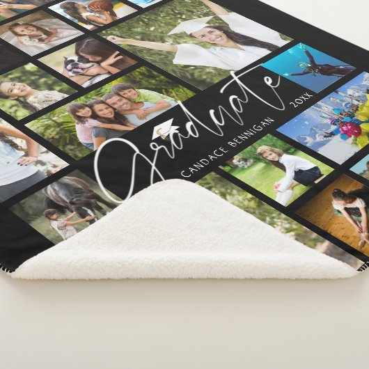 Modern AFSTUDEREN 19 Fotocollage Script Zwart Sherpa Deken (3/4)