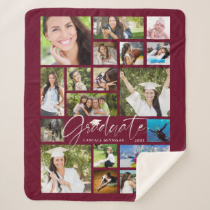 Modern AFSTUDEREN 19 Photo Collage Script Maroon Sherpa Deken