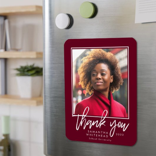 Modern Afstuderen 2022 Foto Burgundy Dank u Magneet