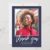 Modern Afstuderen 2022 Foto Navy Blue Bedankkaart (Voorkant)