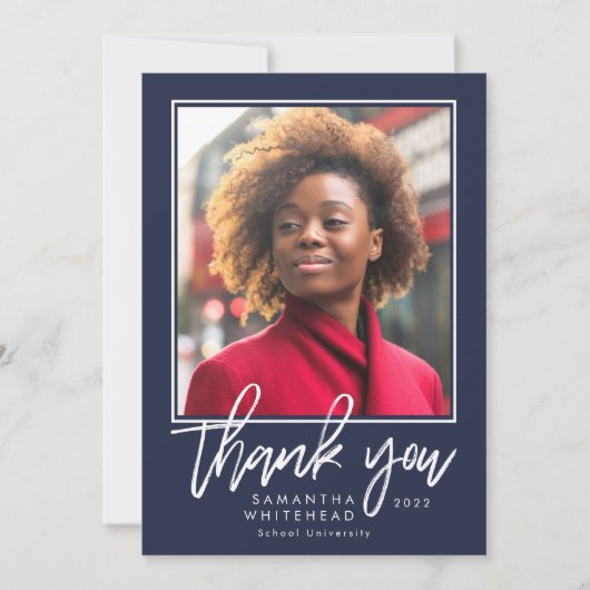 Modern Afstuderen 2022 Foto Navy Blue Bedankkaart (Voorkant)