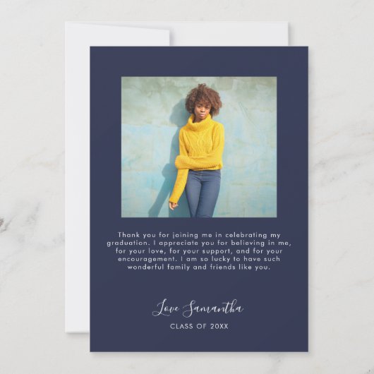 Modern Afstuderen 2022 Foto Navy Blue Bedankkaart (Achterkant)