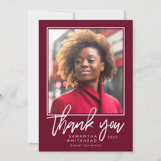 Modern Afstuderen 2022 Foto Navy Blue Hartelijk da Bedankkaart (Voorkant)