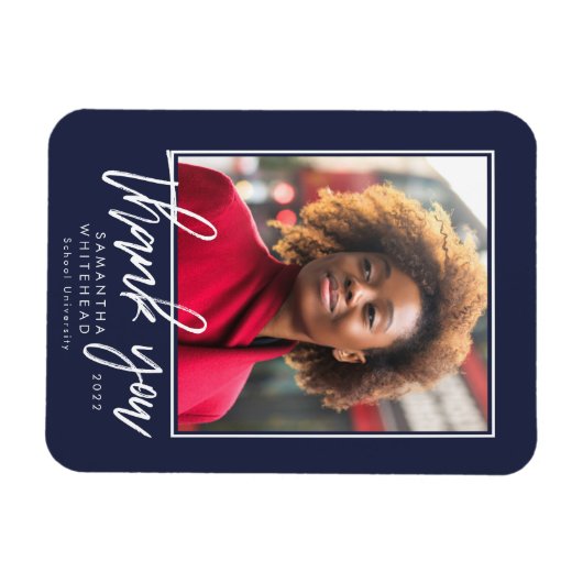 Modern Afstuderen 2022 Foto Navy Blue Hartelijk da Magneet (Horizontaal)