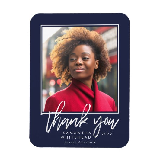Modern Afstuderen 2022 Foto Navy Blue Hartelijk da Magneet (Verticaal)