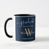 Modern Afstuderen 2023 Blauw Goud Monogram Naam Mok (Links)