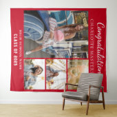 Modern Afstuderen 2025 Fotocollage Rode achtergron Wandkleed (In Situ (horizontaal))