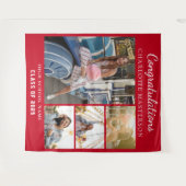 Modern Afstuderen 2025 Fotocollage Rode achtergron Wandkleed (Voorkant (horizontaal))