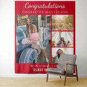 Modern Afstuderen 2025 Fotocollage Rode achtergron Wandkleed (In situ)