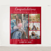 Modern Afstuderen 2025 Fotocollage Rode achtergron Wandkleed (Voorkant)