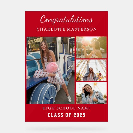 Modern Afstuderen 2025 Fotocollage Rood Acryl Bord (Voorkant)