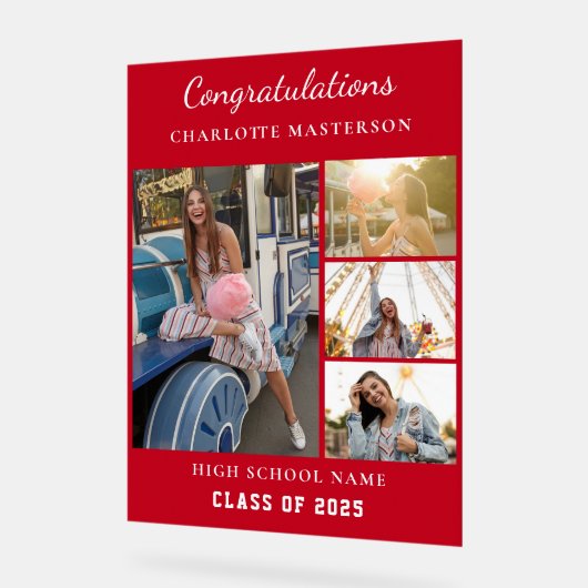 Modern Afstuderen 2025 Fotocollage Rood Acryl Bord (Hoek)
