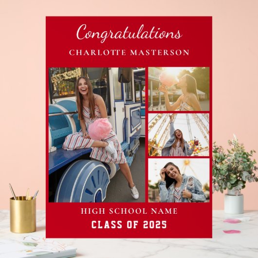 Modern Afstuderen 2025 Fotocollage Rood Acryl Bord (Huwelijk)