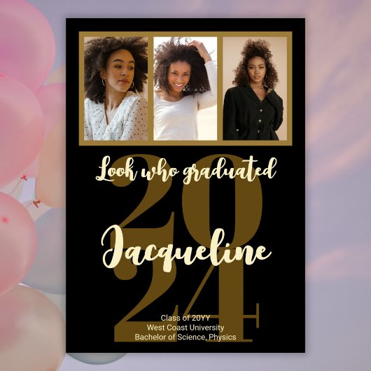 Modern Afstuderen 2025 Gold Script Fotocollage Aankondiging