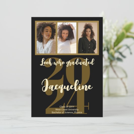 Modern Afstuderen 2025 Gold Script Fotocollage Aankondiging (Staand voorkant)