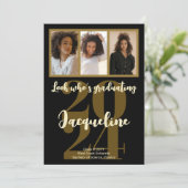 Modern Afstuderen 2025 Gold Script Fotocollage Kaart (Staand voorkant)
