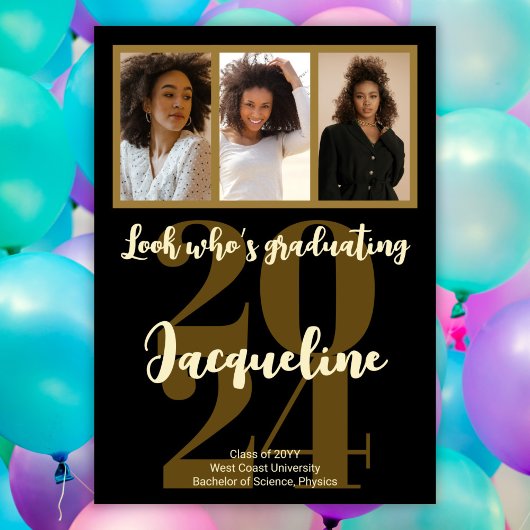 Modern Afstuderen 2025 Gold Script Fotocollage Kaart