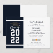 Modern Afstuderen 2025 Navy Blue Afstudeerder Part Kaart (Voorkant / Achterkant)