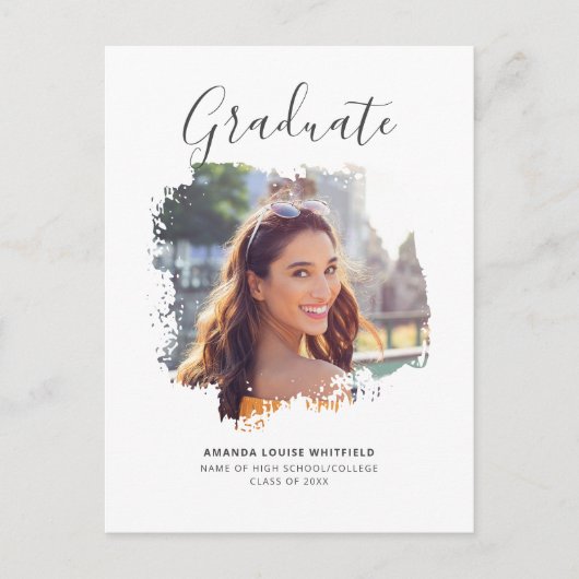 Modern Afstuderen 2025 Script Photo Party Uitnodiging Briefkaart (Voorkant)