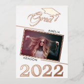 Modern Afstuderen 2 Foto Afstuderen Roos Gold Folie Uitnodiging (Voorkant)