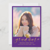 Modern Afstuderen 2 Paars Pet met foto Gold Script Aankondiging (Voorkant)