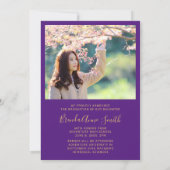 Modern Afstuderen 2 Paars Pet met foto Gold Script Aankondiging (Achterkant)