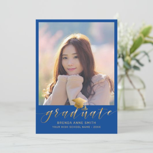 Modern Afstuderen 2 Pet met foto Gold Script op bl Aankondiging (Staand voorkant)