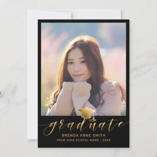 Modern Afstuderen 2 Pet met foto Gold Script op zw Aankondiging (Voorkant)