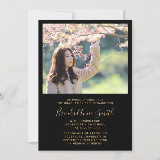 Modern Afstuderen 2 Pet met foto Gold Script op zw Aankondiging (Achterkant)