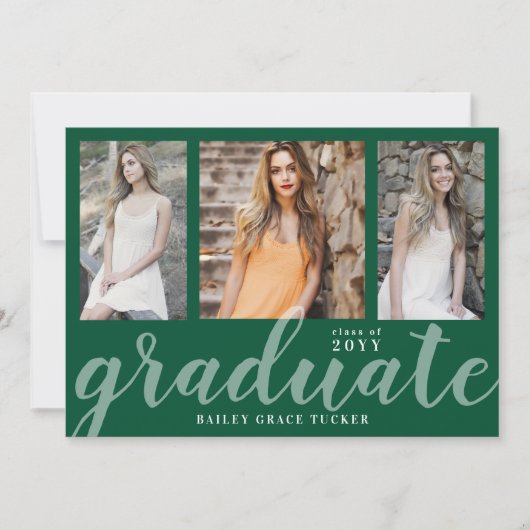 Modern Afstuderen 3-foto Collage Green Afstuderen Aankondiging (Voorkant)