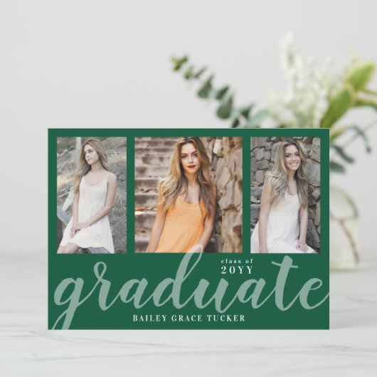 Modern Afstuderen 3-foto Collage Green Afstuderen Aankondiging (Staand voorkant)