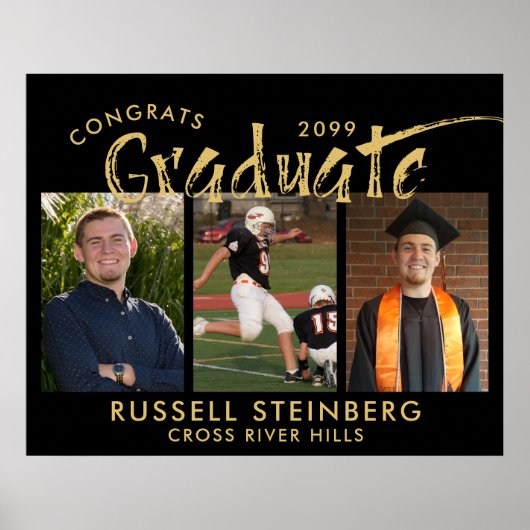 Modern Afstuderen 3 foto's Gold Brush Typografie Poster (Voorkant)
