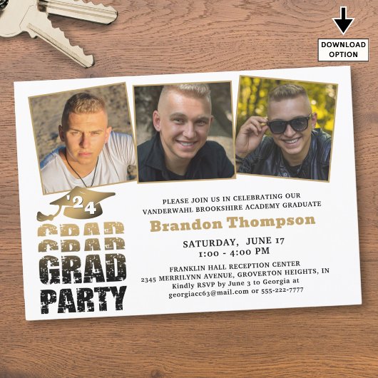 Modern Afstuderen 3 foto's Zwart Goud Gradiënt Kaart