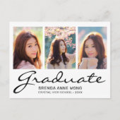 Modern Afstuderen 3 Zwart fotocollage-script Aankondigingskaart (Voorkant)