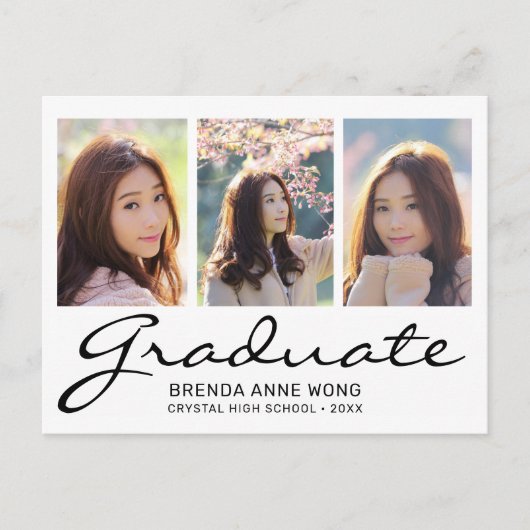 Modern Afstuderen 3 Zwart fotocollage-script Aankondigingskaart (Voorkant)