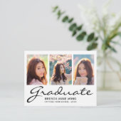 Modern Afstuderen 3 Zwart fotocollage-script Aankondigingskaart (Staand voorkant)